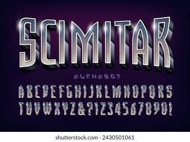 Scimitar; Un alfabeto de efectos 3D de fantasía adecuado para logotipos de juegos o títulos de películas de fantasía.