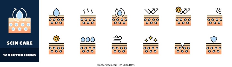 Scin care icon set. Flat style. Vector icons