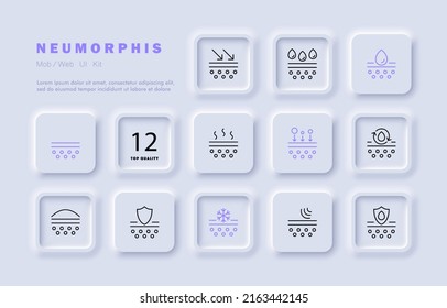 Das Symbol für den Scanner-Satz. Feuchtigkeitsspenden, Pflege, Verdunstung, Sonnenschutzcreme, Sonnenbrand, Feuchten, Dämpfen, Akne, Poren. Hygienekonzept. Neomorphismus-Stil. Vektorsymbol für Unternehmen und Werbung