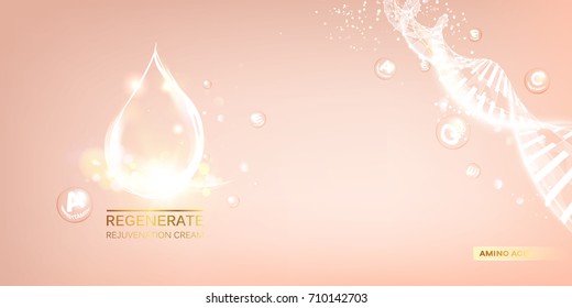 Scince illustration of a DNA molecule. Organic cosmetic and skin care cream label. Regenerate face cream and Vitamin complex concept. Vector illustration.