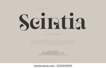 Scintia typography beauty fashion elegant minimalist serif italic fonts decorative wedding vintage retro logos. Minimal luxury font alphabet logo. Vector illustration