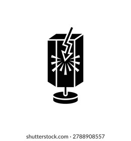 Scintillation detector crystal icon, vector illustration. Black filled scintillation detector crystal icon isolated on a white background, depicting scientific measurement equipment and advanced detection technology.