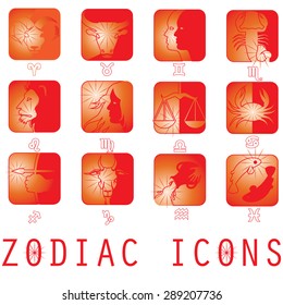 scintillation red color zodiac icons on white background