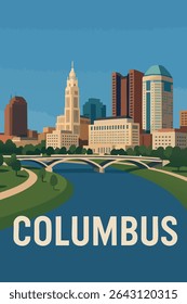 O Scioto Mile em Columbus oferece vistas deslumbrantes do horizonte do centro da cidade, com o parque à beira do rio e a arquitetura moderna proporcionando um cenário cênico para esta paisagem urbana vibrante
