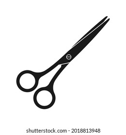 Scissior icon. Black silhouette of hairdresser or barber scissors. Hair cut or tailor instrument. Vector illustration.