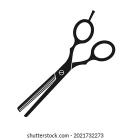 Scissior icon. Black silhouette of hairdresser or barber scissors. Hair cut instrument. Vector illustration.