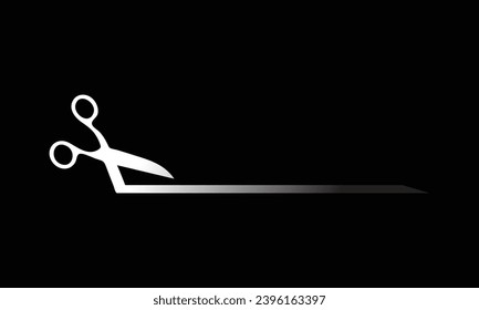 scissor arrow right side, 3d scissor paper cutting with black background, cutting sign 
