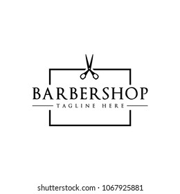 Scissor Barbershop Emblem Vector Logo Template