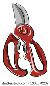 Eine Schere mit braunem Griff, Vektorgrafik, Farbzeichnung oder Illustration.