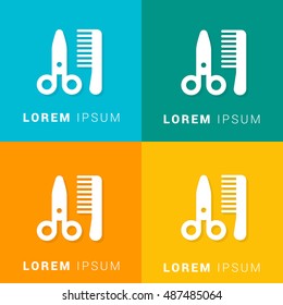 Scissor and comb Four Color Material Designed Icon / Logo