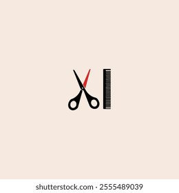 Scissor and comb icon. Barber symbol. Haircut pictogram flat vector design.