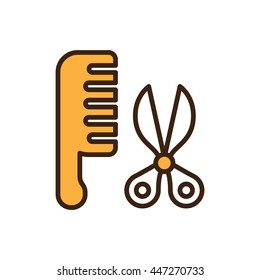Scissor and comb icon in flat style