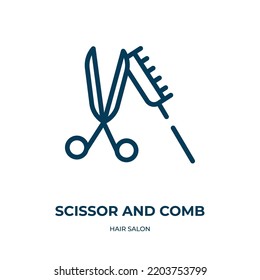 Scissor and comb icon. Linear vector illustration from hair salon collection. Outline scissor and comb icon vector. Thin line symbol for use on web and mobile apps, logo, print media.