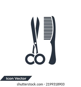 scissor and comb icon logo vector illustration. hair salon symbol template for graphic and web design collection