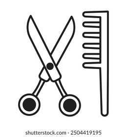 Vector del icono de la tijera y del peine sobre fondo blanco