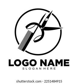 Scissor and comb illustration logo vector