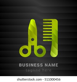 Scissor and comb Lime Green and Black silk fashion premium icon / Logo