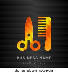 Scissor and comb Orange, Yellow and Black silk fashion premium icon / Logo