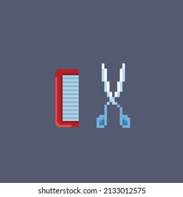 scissor and comb in pixel style