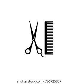 Scissor and comb vector icon