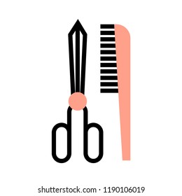 Scissor and comb vector illustration in flat outline design