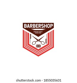 Scissor, combs and razor in hexagon frame with text vector illustration isolated on white background fit for barbershop logo, label, badge, stamp, sign for advertising or promotional material