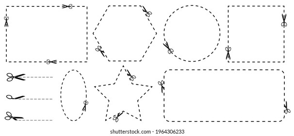 Scissor Coupon Border Set - Vector Illustrations Isolated On White Background