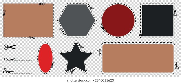 Scissor Coupon Border Set - Vector Illustrations Isolated On Transparent Background