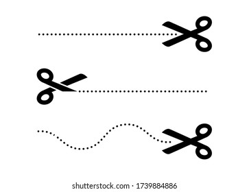 Scissor cut line icon. Black scissor border paper background cutout line coupon