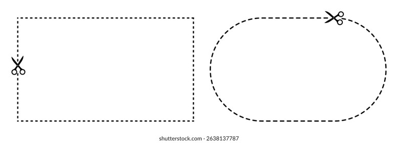 Scissor with cut line icon. paper dash cut mark icon. scissor trim line icon. dotted dash cutting line symbol . Vector Illustration . EPS 10 .