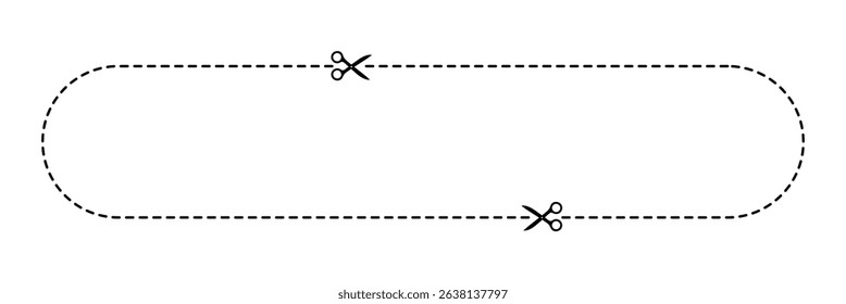 Scissor with cut line icon. paper dash cut mark icon. scissor trim line icon. dotted dash cutting line symbol . Vector Illustration . EPS 10 .