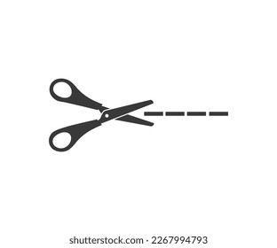 Scissor with cut lines logo design. Cutting scissors icon. Scissors with cut lines symbols.  Cut here signs, flat style vector design and illustration.


