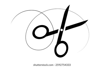 Scissor cut thread. Cutting to scissors.
