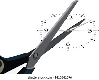 scissor cuts the hours of the clock cutting time