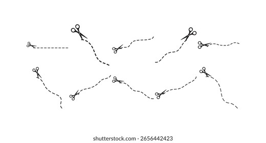 Línea de corte de tijera Colección de Vector