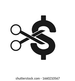 Scissor Cutting Money ,Price Or Cost Reducing Icon Concept. . Vector Illustration