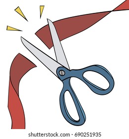 scissor cutting red ribbon vector