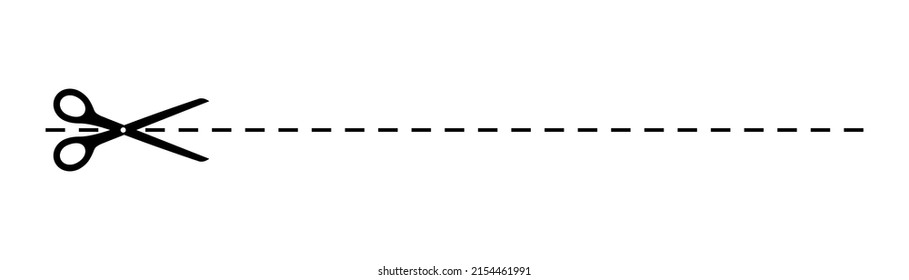 Scissor with dash cut line. Dot marks voucher. Black shear crop border on white coupon background. Vector illustration.