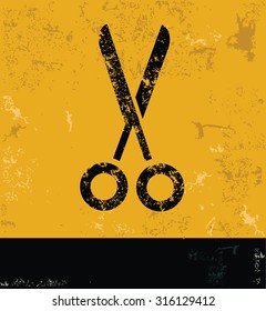 Scissor design, yellow grunge vector
