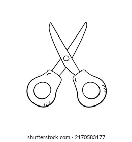 Scissor in doodle style, vector illustration. School tool icon for print and design. Isolated element on a white background. Back to school concept, hand drawn graphic sketch.