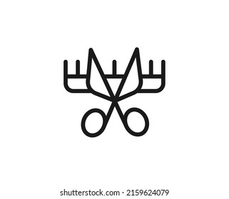 Scissor and hairbrush flat icon. Single high quality outline symbol for web design or mobile app. Grooming thin line signs for design logo, visit card, etc. Outline pictogram EPS10
