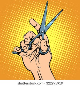 Scissor hand Barber pop art retro style