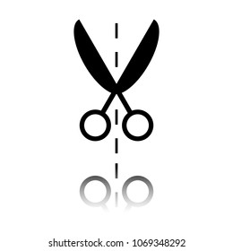 Scissor icon. Black icon with mirror reflection on white backgro