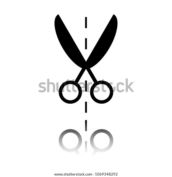 Scissor icon. Black icon with mirror reflection
on white backgro