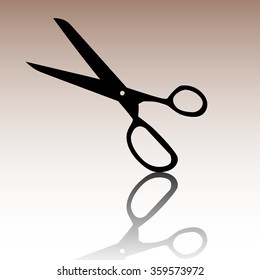 Scissor icon. Black vector illustration with reflection.