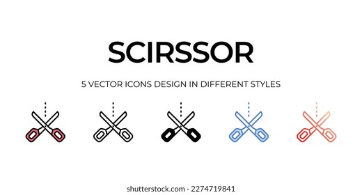 diseño de iconos de tijera en estilo Cinco con barra editable. Línea, Sólido, Línea plana, Color de tono Duo y Línea de degradado de color. Adecuado para diseño de páginas Web, aplicaciones móviles, UI, UX y GUI.