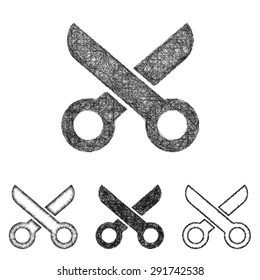 Scissor icon design set - sketch line art