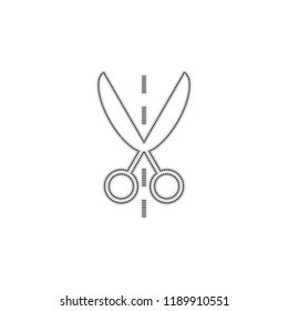 Scissor icon. Dotted outline silhouette with shadow on white background