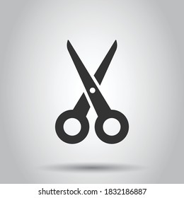 Scissor icon in flat style. Cut equipment vector illustration on white isolated background. Cutter business concept.
