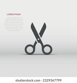 Scissor icon in flat style. Cut equipment vector illustration on white isolated background. Cutter business concept.